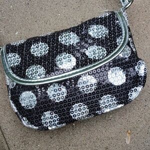 Girls Sequin Crossbody Bag - Black and Silver Polka Dot NWOT